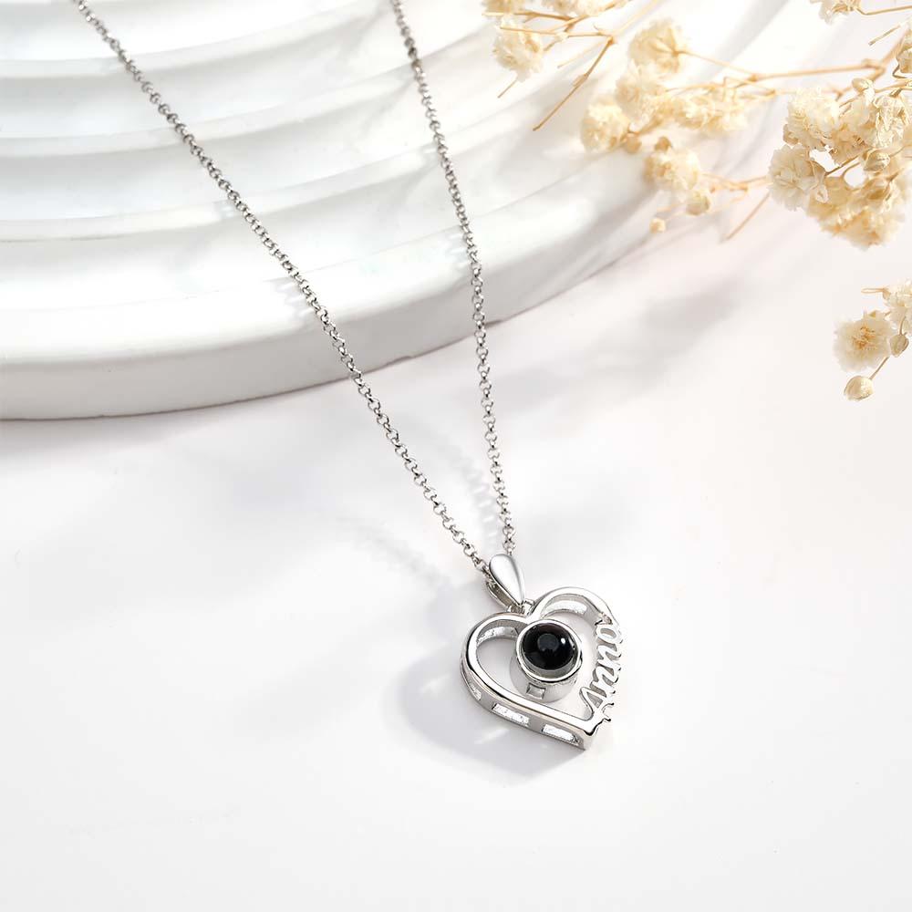 Custom Name Projection Necklace Heart Gift for Her
