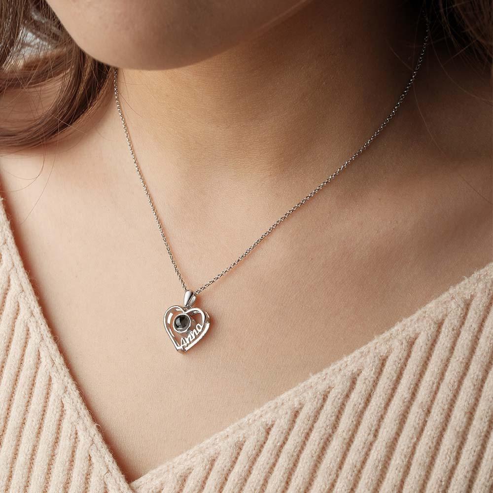 Custom Name Projection Necklace Heart Gift for Her