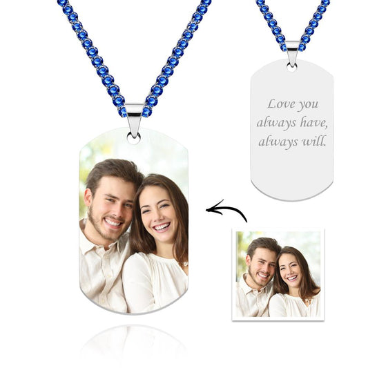 Men's Photo Tag Necklace With Engraving Tennis Chain Gifts For Him