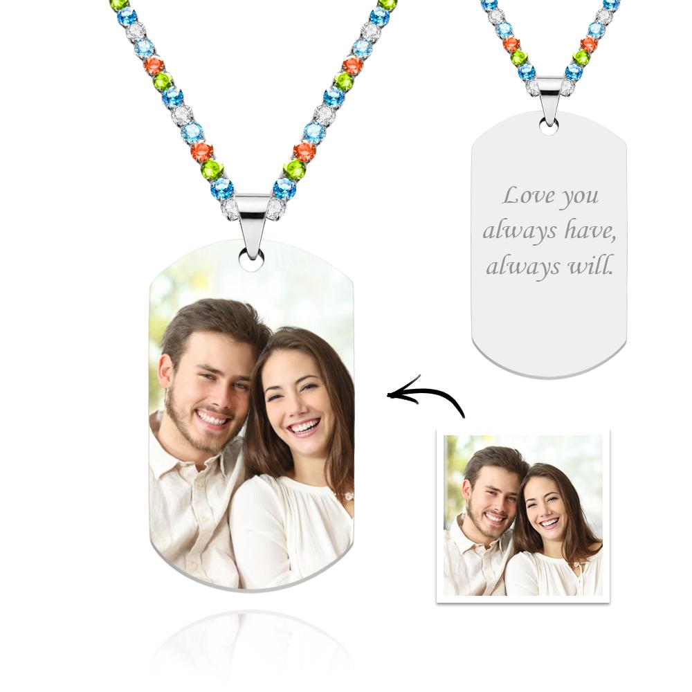 Men's Photo Tag Necklace With Engraving Tennis Chain Gifts For Him