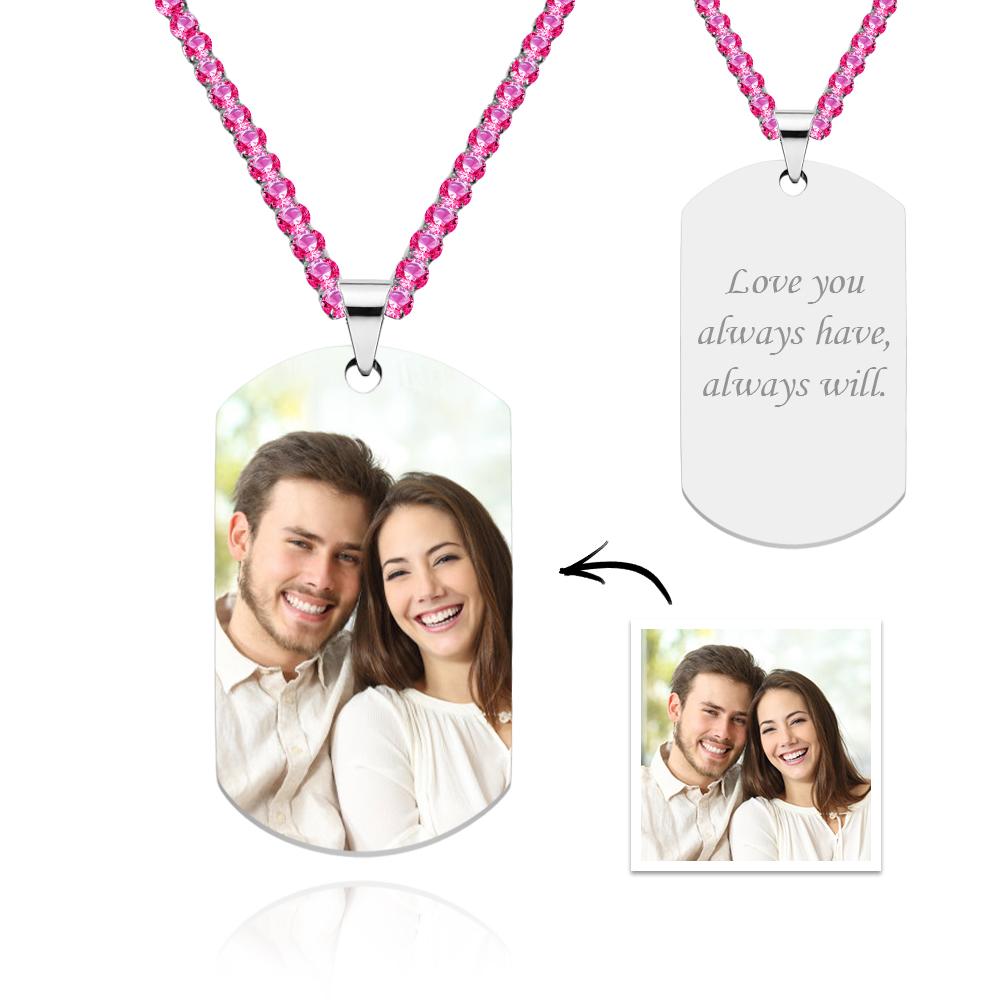 Men's Photo Tag Necklace With Engraving Tennis Chain Gifts For Him