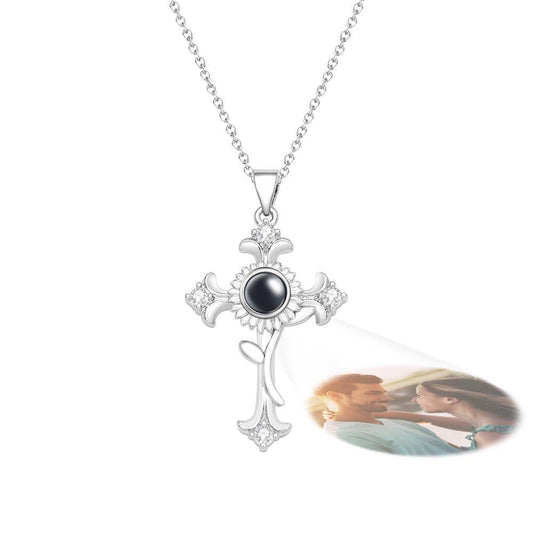 Custom Photo Projection Necklace Sunflower Cross Creative Gift