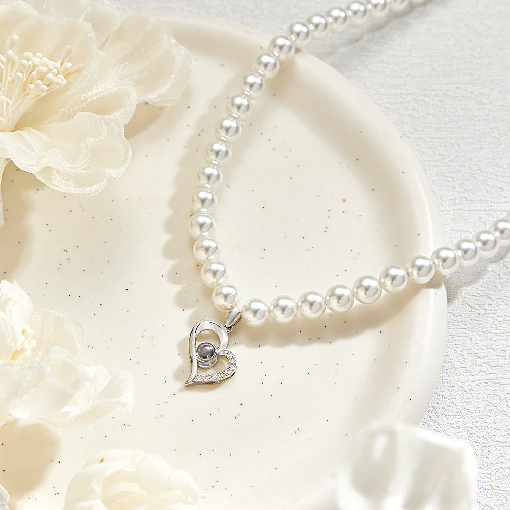Custom Projection Necklace Diamond Heart Pearl Gift for Her