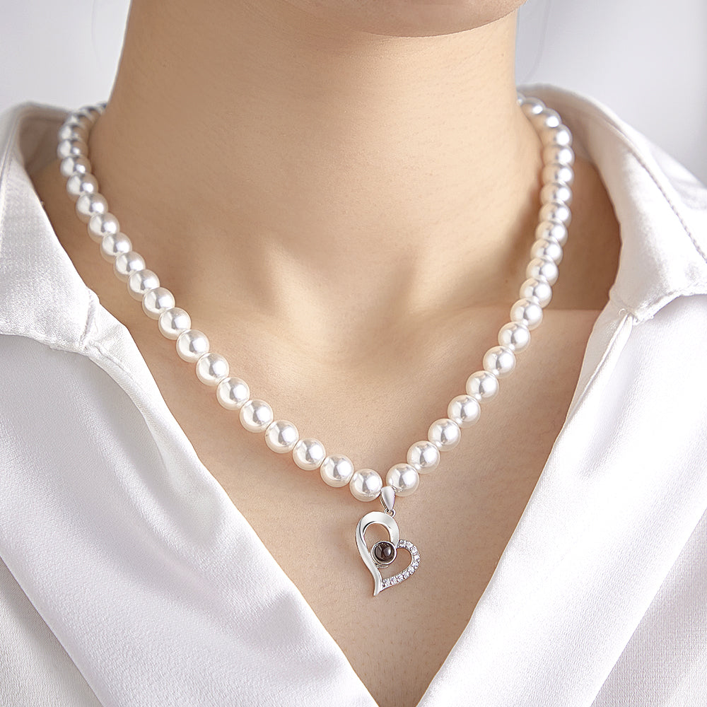 Custom Projection Necklace Diamond Heart Pearl Gift for Her