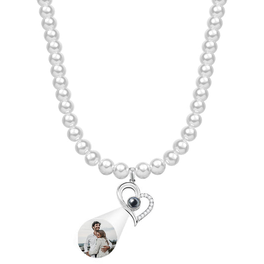 Custom Projection Necklace Diamond Heart Pearl Gift for Her