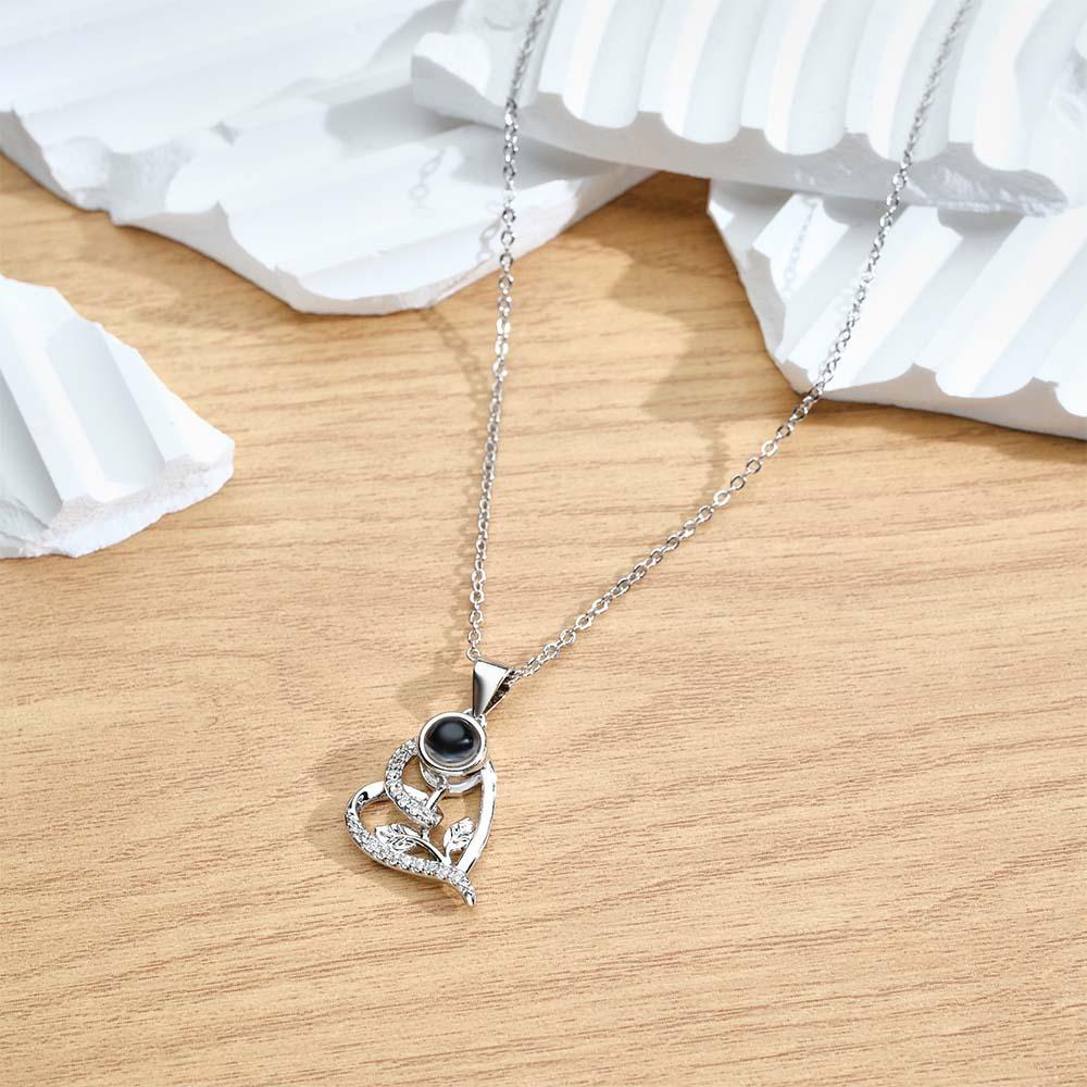 Custom Projection Necklace Leaf Heart Gift for Her