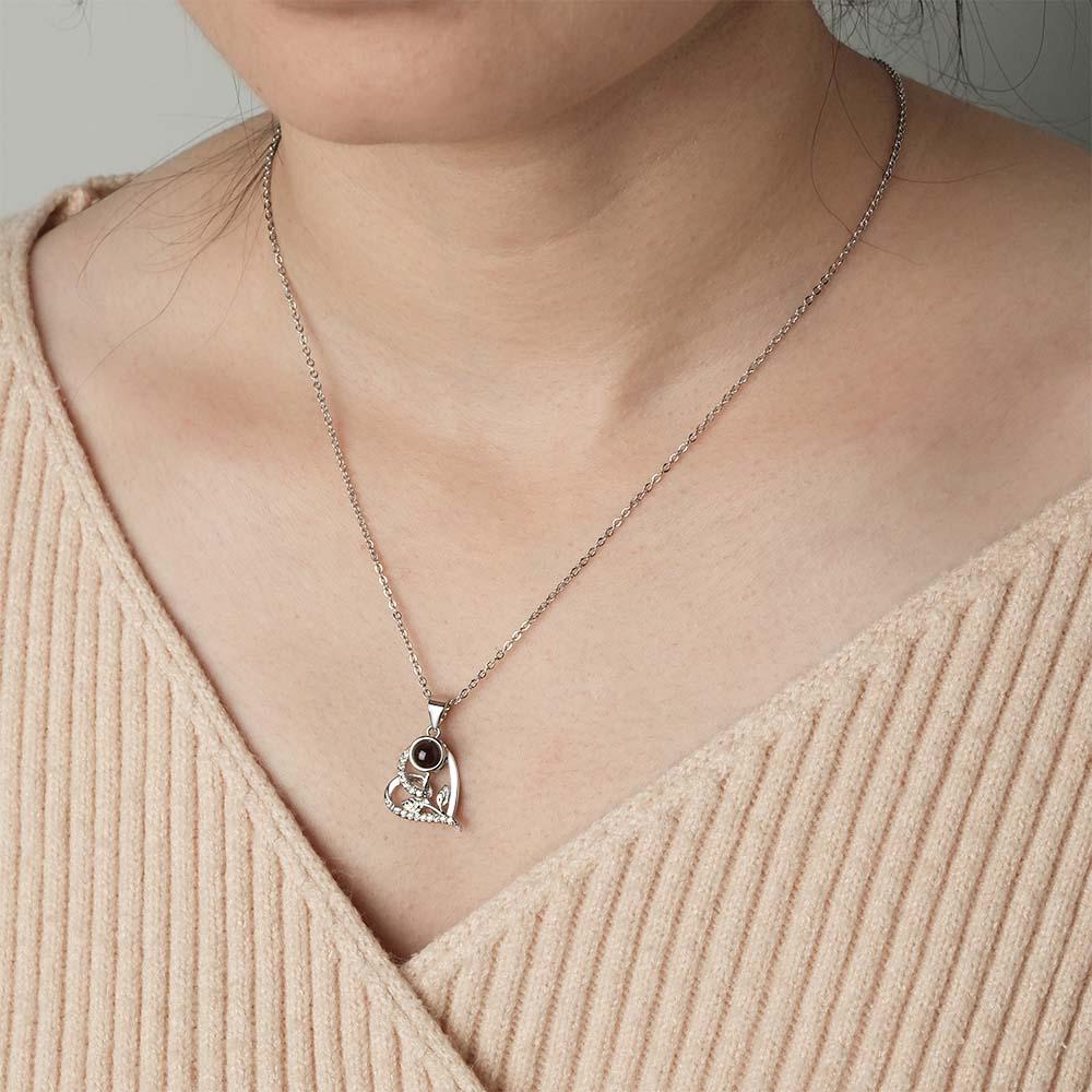 Custom Projection Necklace Leaf Heart Gift for Her