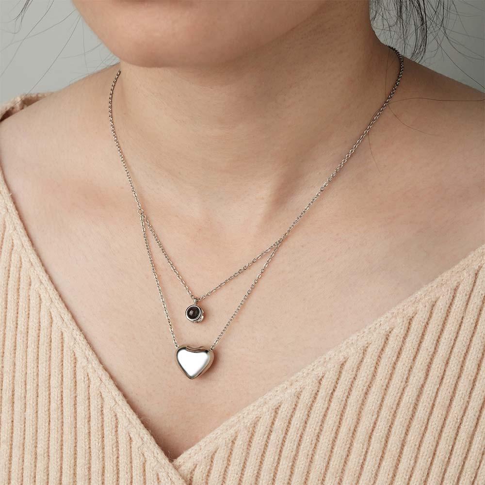 Custom Projection Necklace Double Layer Heart Couple Gift