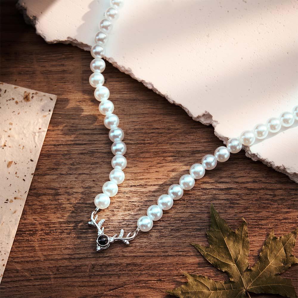 Custom Projection Necklace Antlers Pearl Chain Romantic Gift
