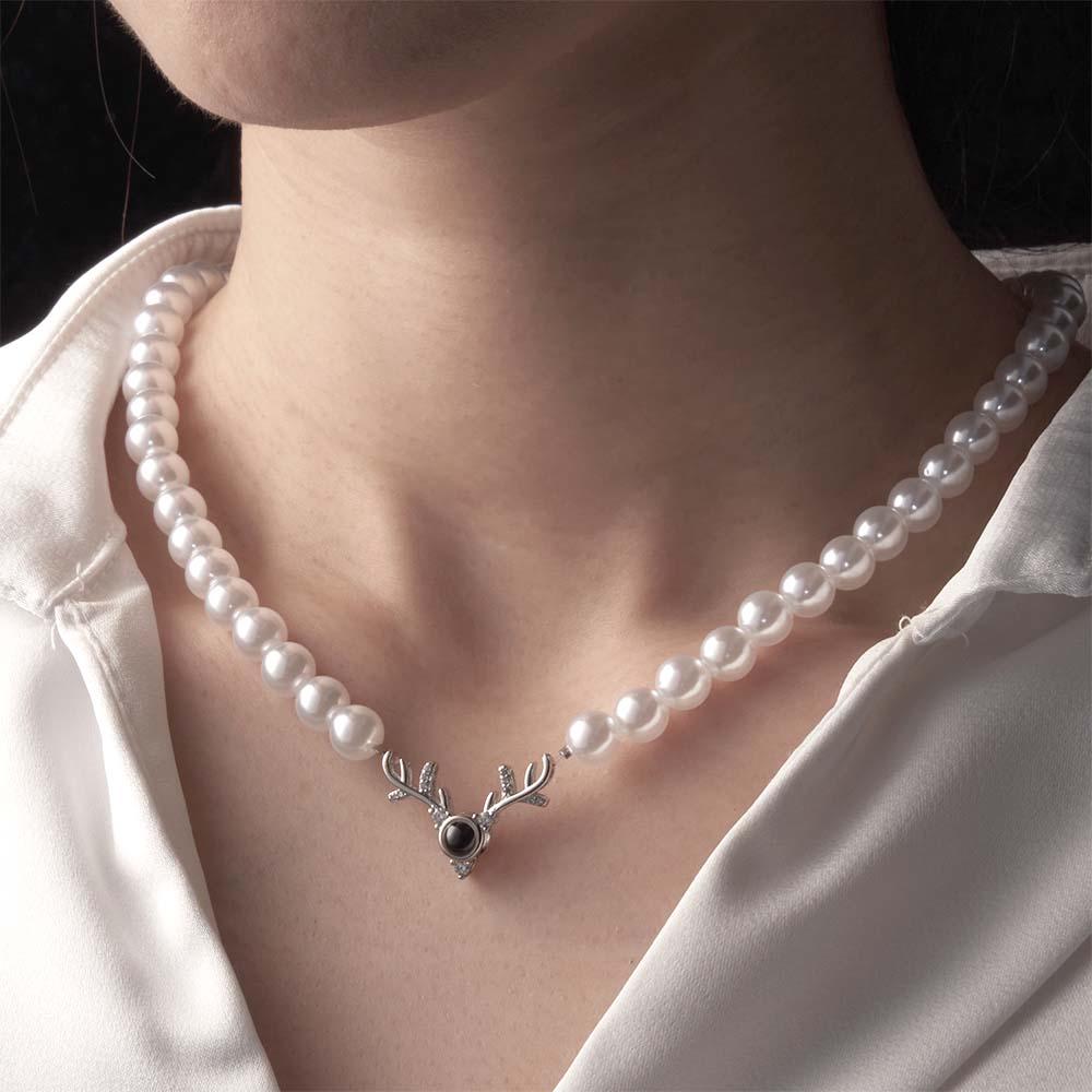 Custom Projection Necklace Antlers Pearl Chain Romantic Gift
