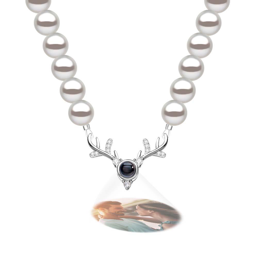 Custom Projection Necklace Antlers Pearl Chain Romantic Gift