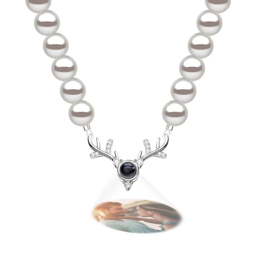 Custom Projection Necklace Antlers Pearl Chain Romantic Gift