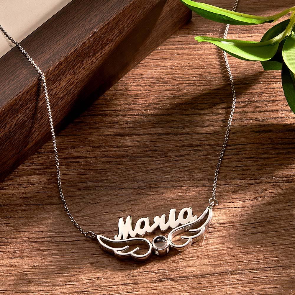 Custom Name Projection Necklace Angel Wings Style Gift