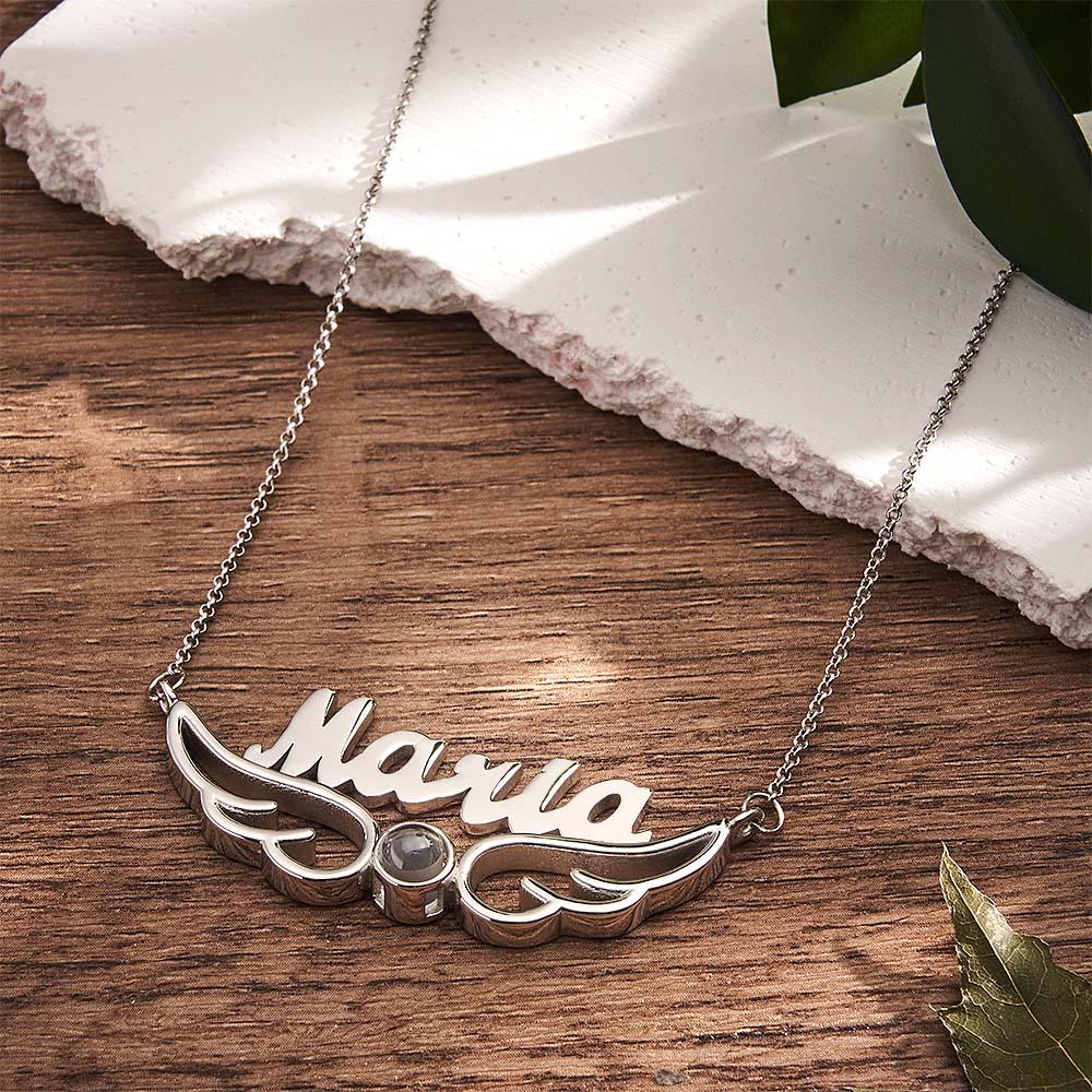 Custom Name Projection Necklace Angel Wings Style Gift