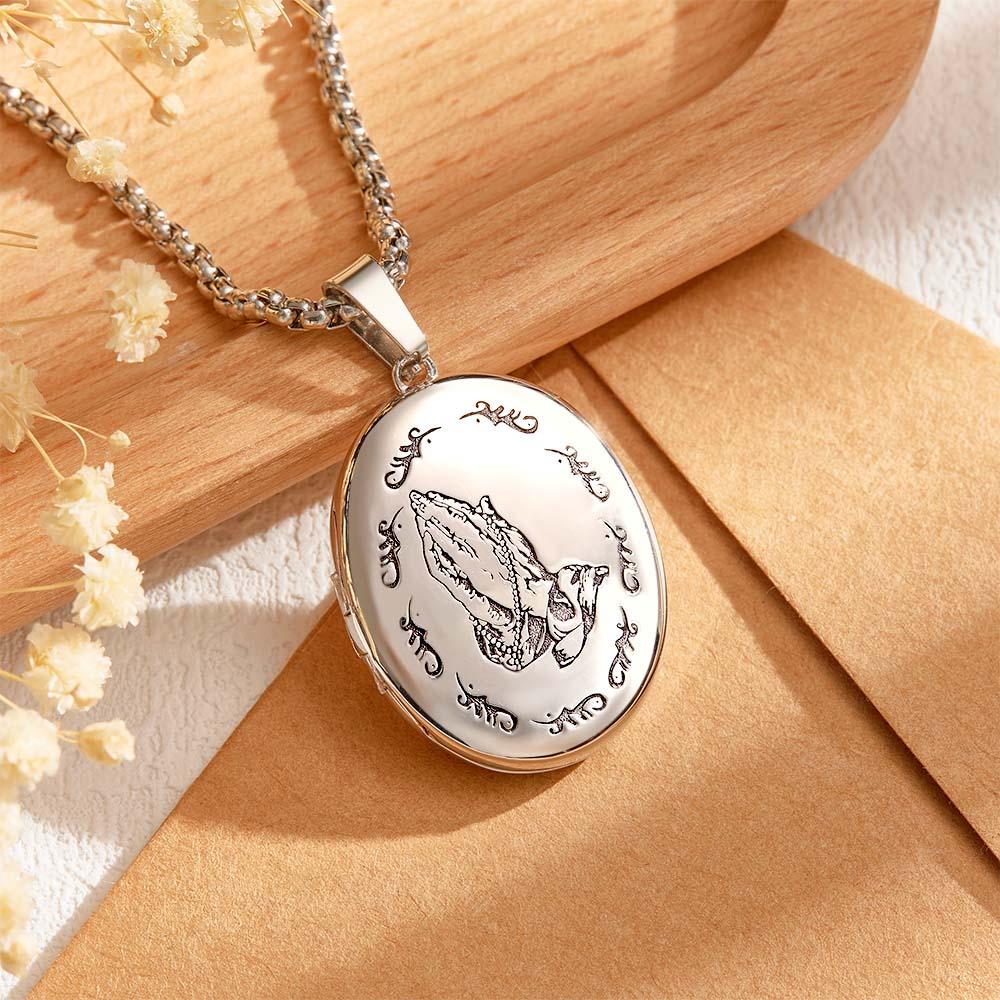 Custom Photo Locket Necklace Personalized Engravable Prayer Amulet Necklace Jewelry For Men Women