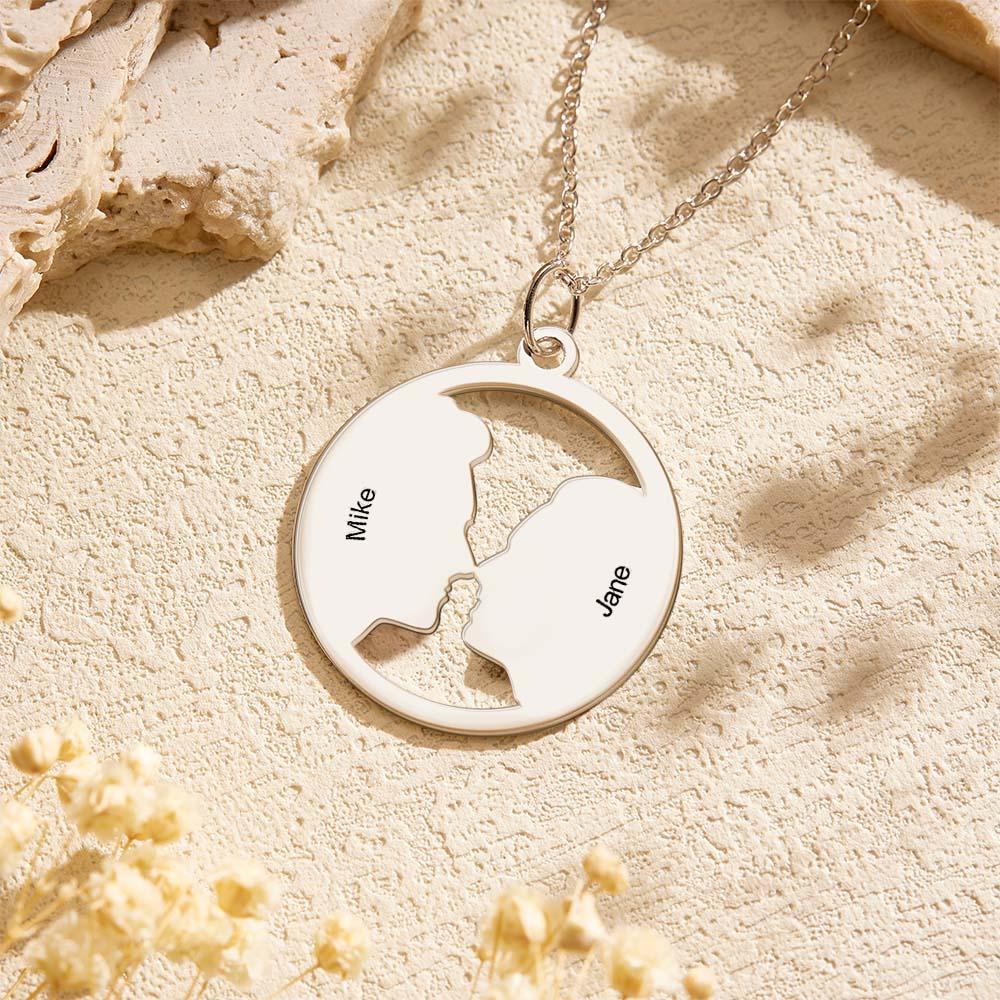 Custom Photo Silhouette Necklace for Couple with Custom Names