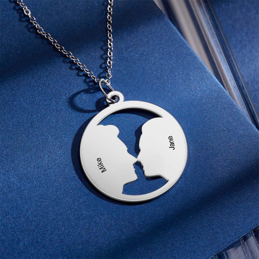 Custom Photo Silhouette Necklace for Couple with Custom Names
