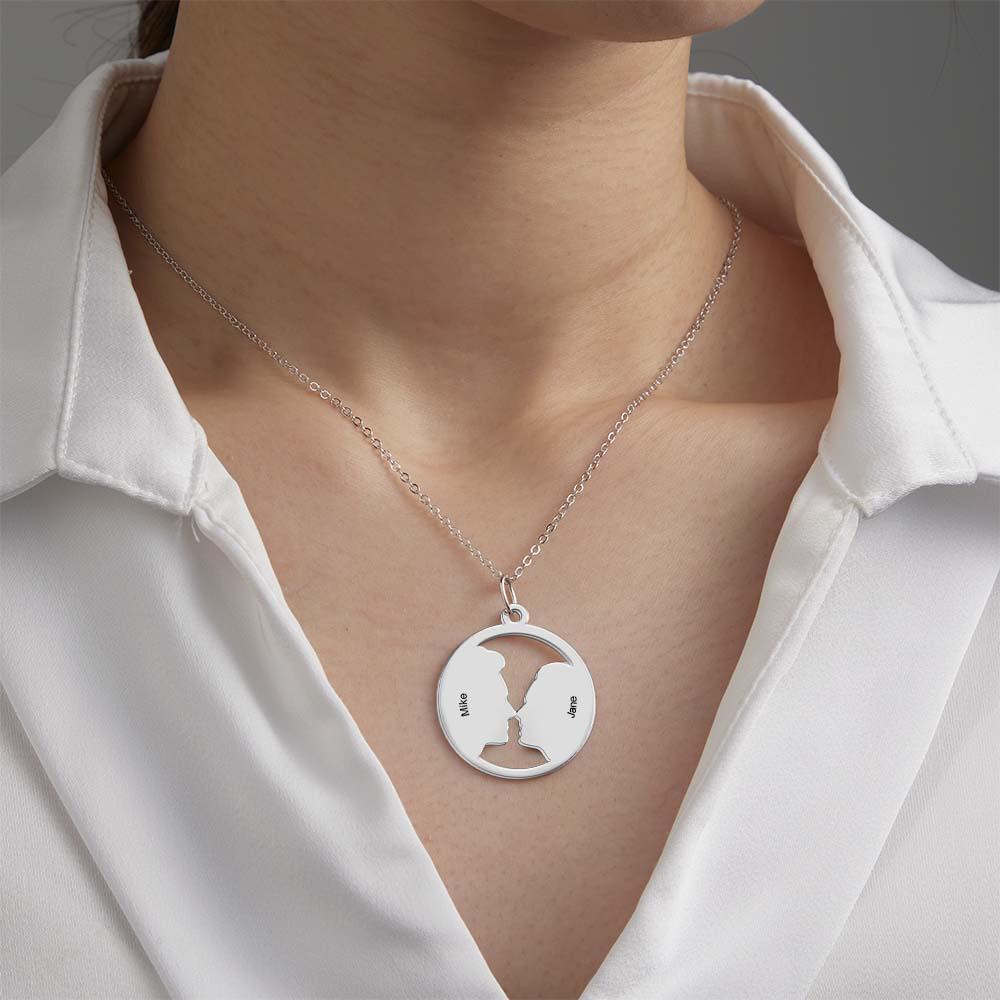 Custom Photo Silhouette Necklace for Couple with Custom Names