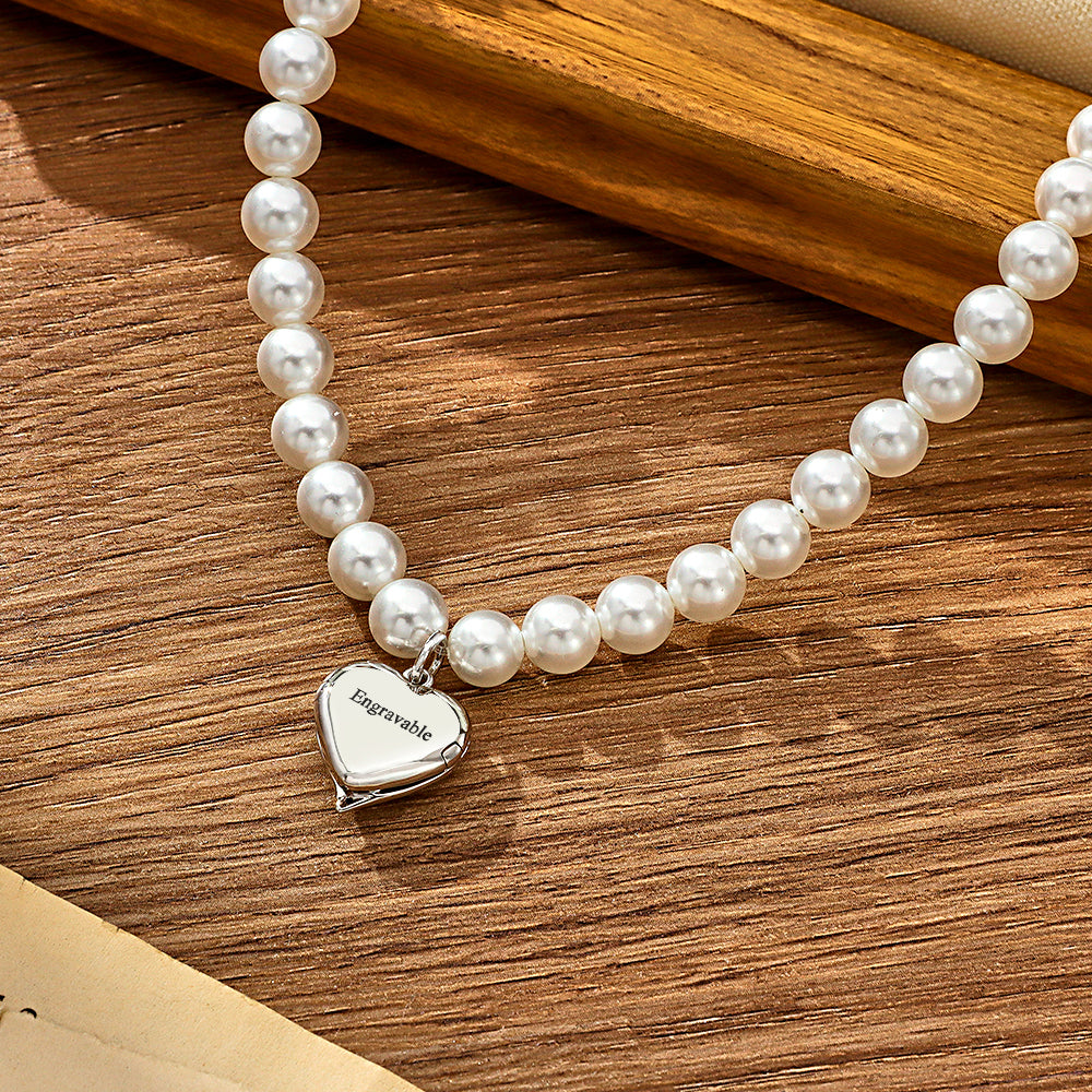 Custom Photo Necklace Angel Wings Pearl Couple Gift