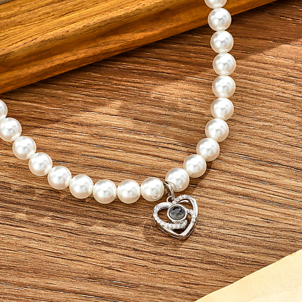 Custom Projection Necklace Pearl Chain Diamond Heart Gift