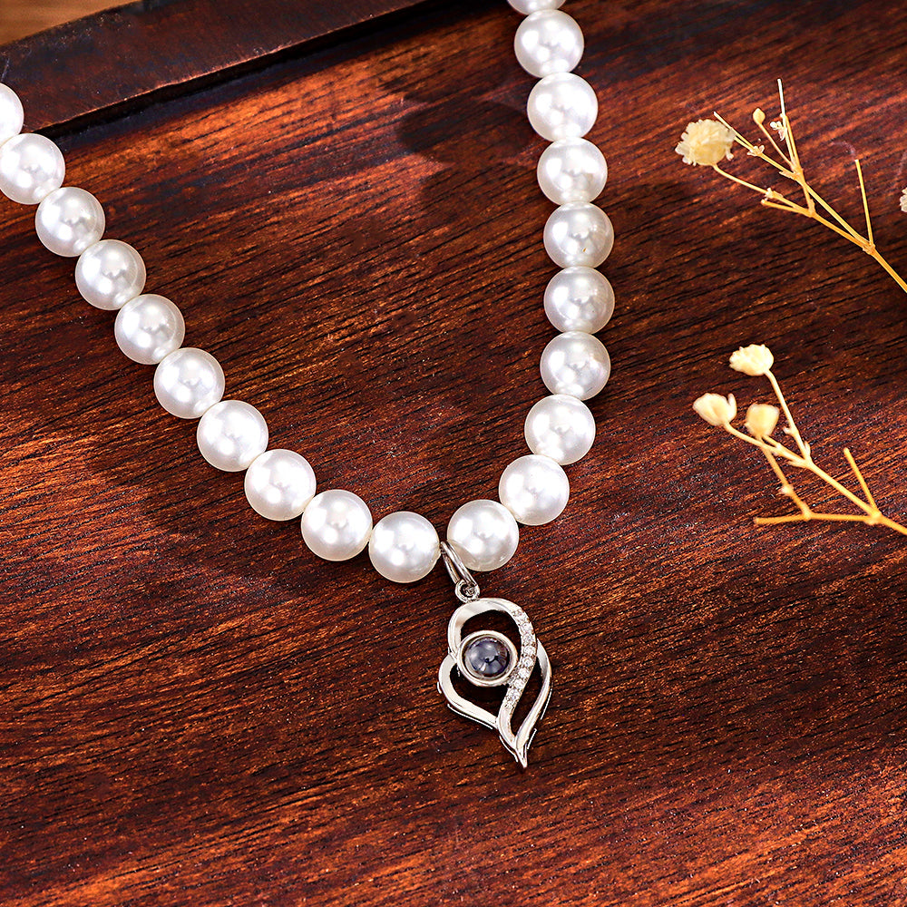 Custom Projection Necklace Double Heart Pearl Gift for Her