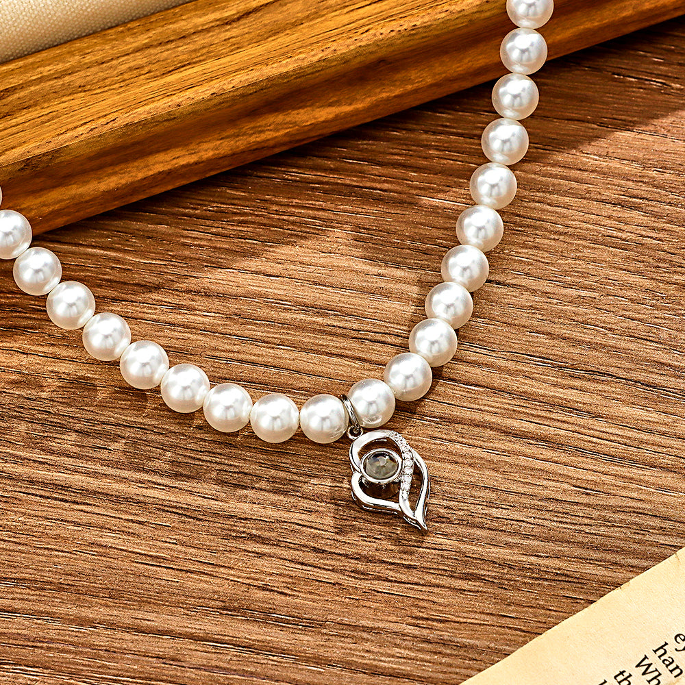 Custom Projection Necklace Double Heart Pearl Gift for Her