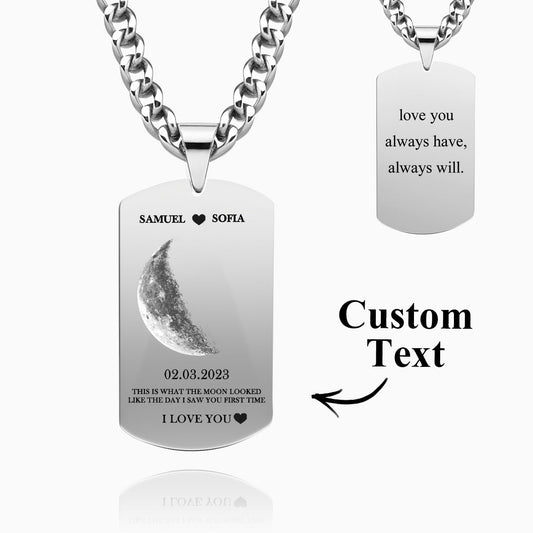 Custom Moon Phase Necklace With Text Modern Pendant Gifts For Couples