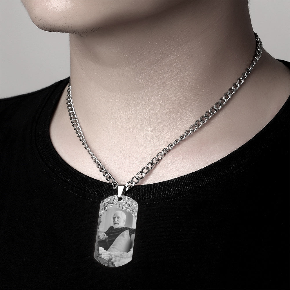 Custom Photo Tag Memorial Engraved Necklace with Engraving Stainless Steel Men's Necklace