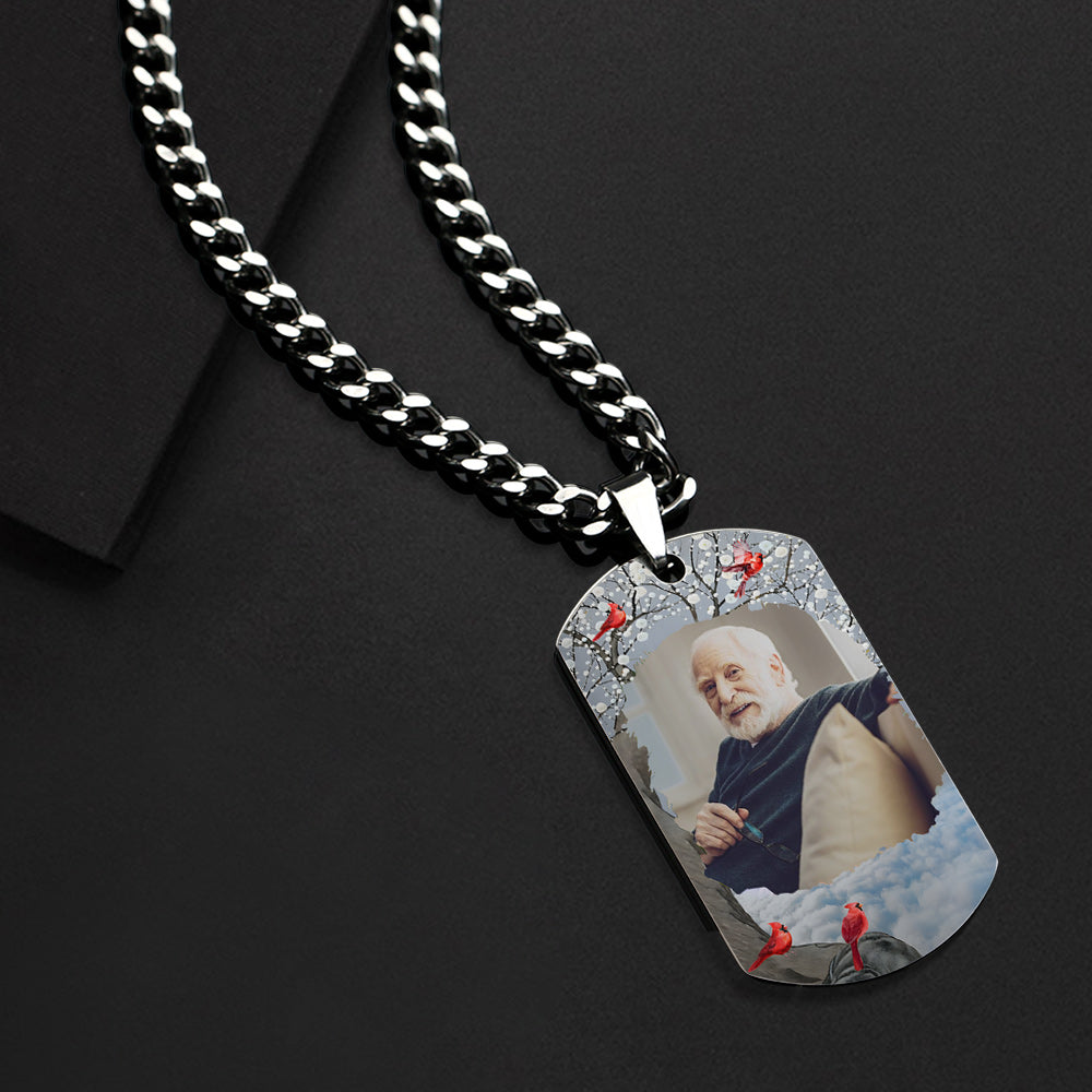 Custom Photo Tag Memorial Engraved Necklace with Engraving Stainless Steel Men's Necklace