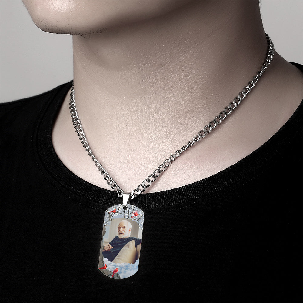 Custom Photo Tag Memorial Engraved Necklace with Engraving Stainless Steel Men's Necklace