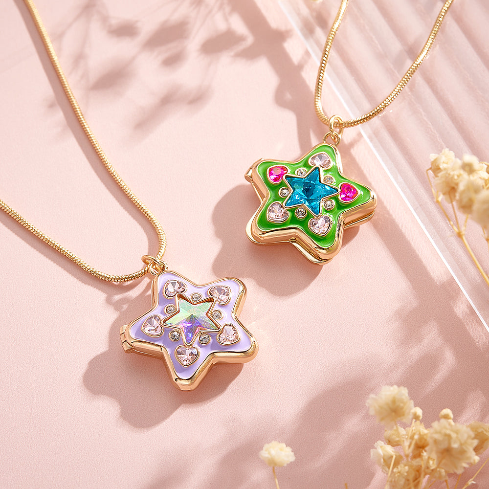 Custom Photo Starlight Shining Locket Necklace Colorful Diamond Y2K Style Pendant Love Gift