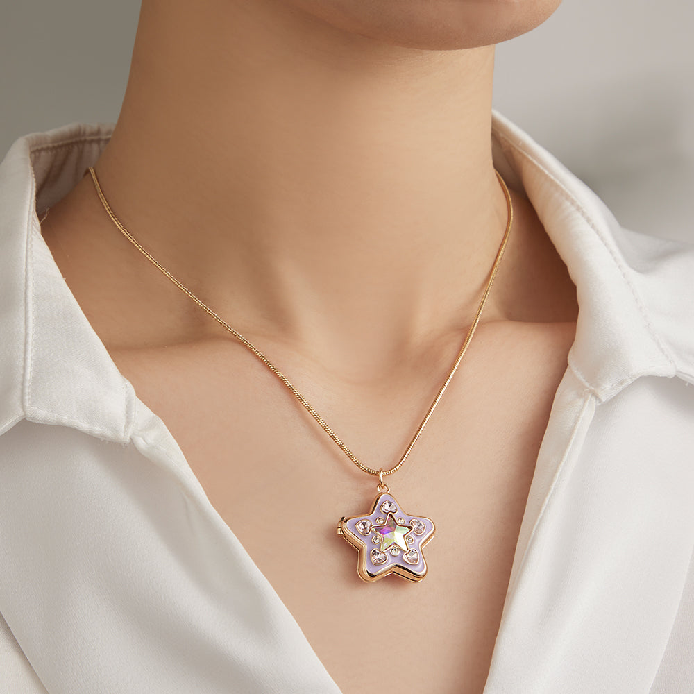 Custom Photo Starlight Shining Locket Necklace Colorful Diamond Y2K Style Pendant Love Gift