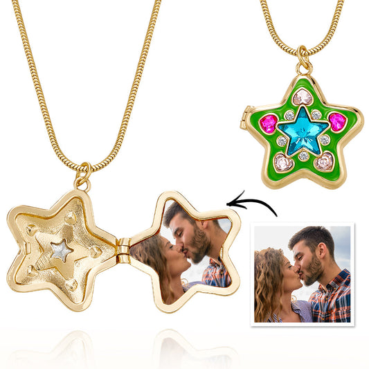 Custom Photo Starlight Shining Locket Necklace Colorful Diamond Y2K Style Pendant Love Gift