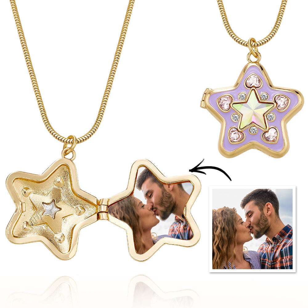 Custom Photo Starlight Shining Locket Necklace Colorful Diamond Y2K Style Pendant Love Gift