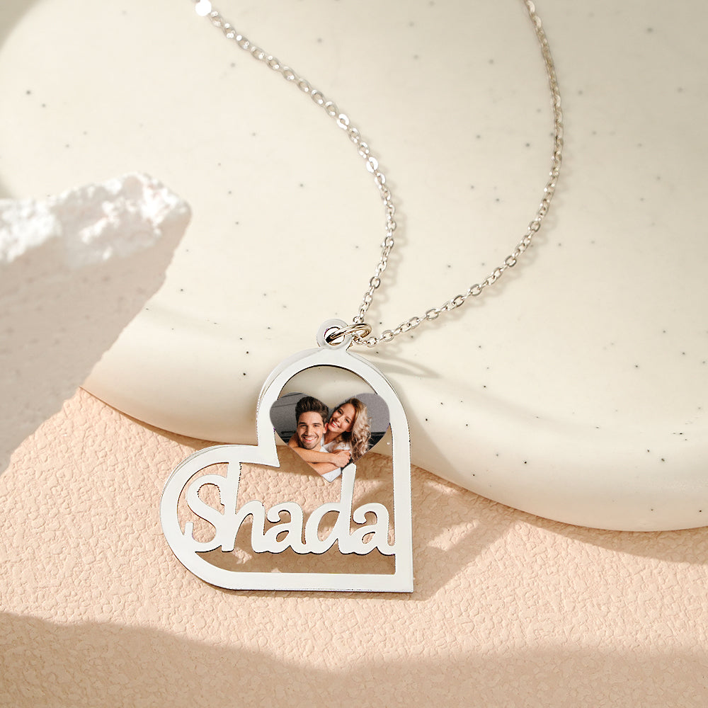 Personalized Heart-shaped Name Photo Necklace
