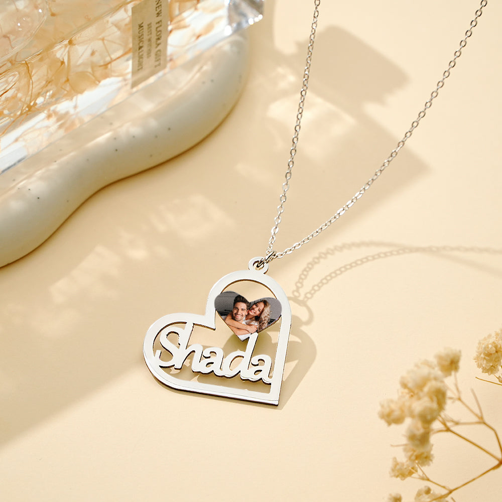 Personalized Heart-shaped Name Photo Necklace