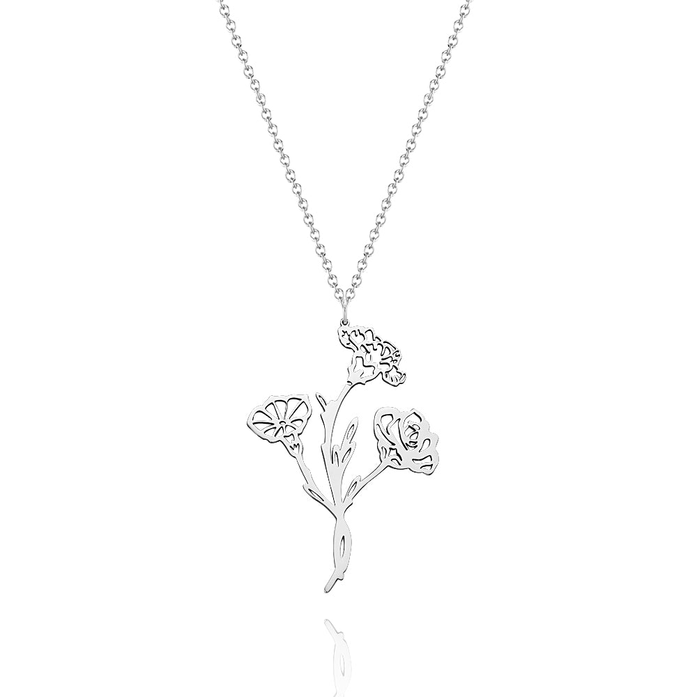 Personalized Combined Birth Flower Bouquet Necklace Gift for Mom