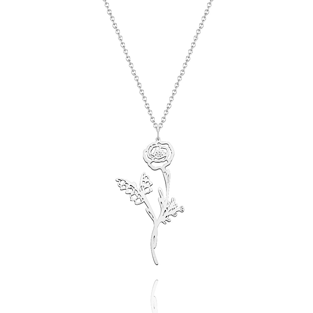 Personalized Combined Birth Flower Bouquet Necklace Gift for Mom