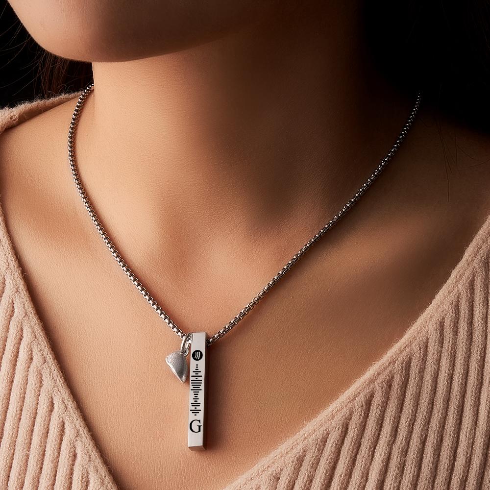 Bar Necklace with Custom Spotify Code Engraving Initial Personalized gift Unisex Necklace for Couple