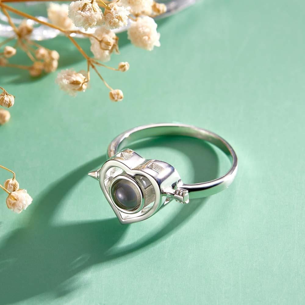 Custom Photo Projection Rings Arrow Through Heart Couple Gifts