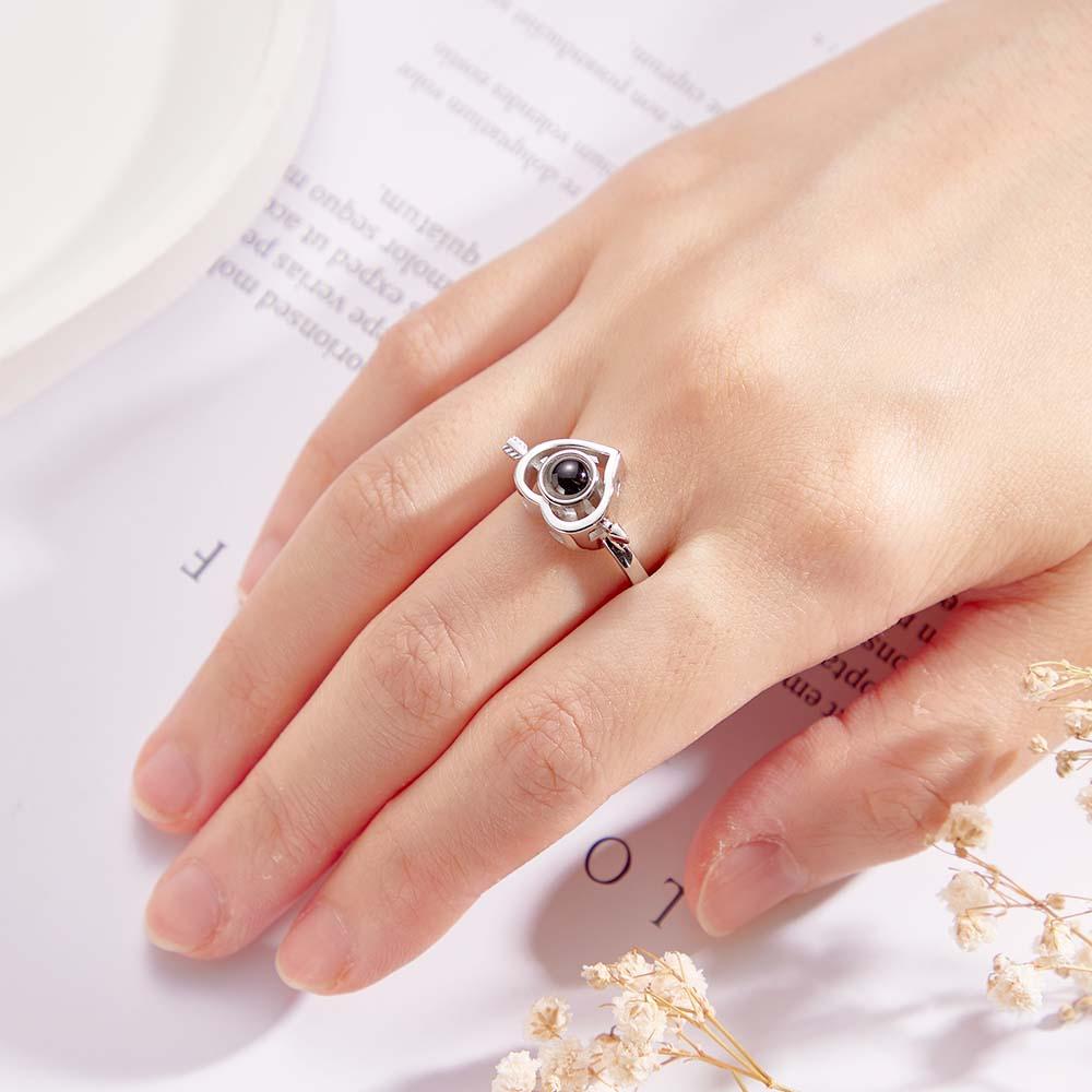 Custom Photo Projection Rings Arrow Through Heart Couple Gifts