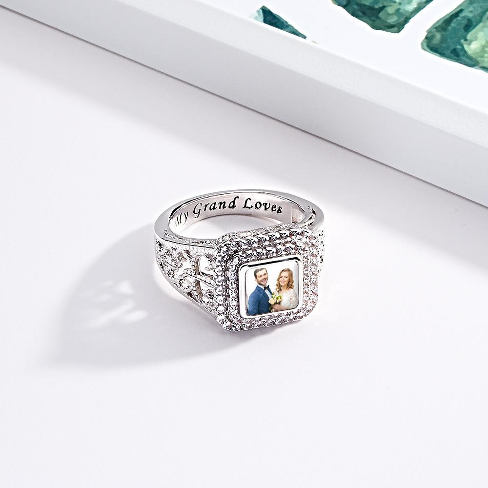 Custom Photo Zircon Ring Noble Bling Jewelry Gifts for Couples