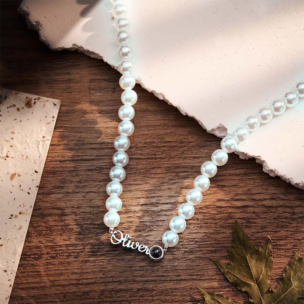 Custom Name Necklace Projection Pearl Chain Valentine's Day Gift