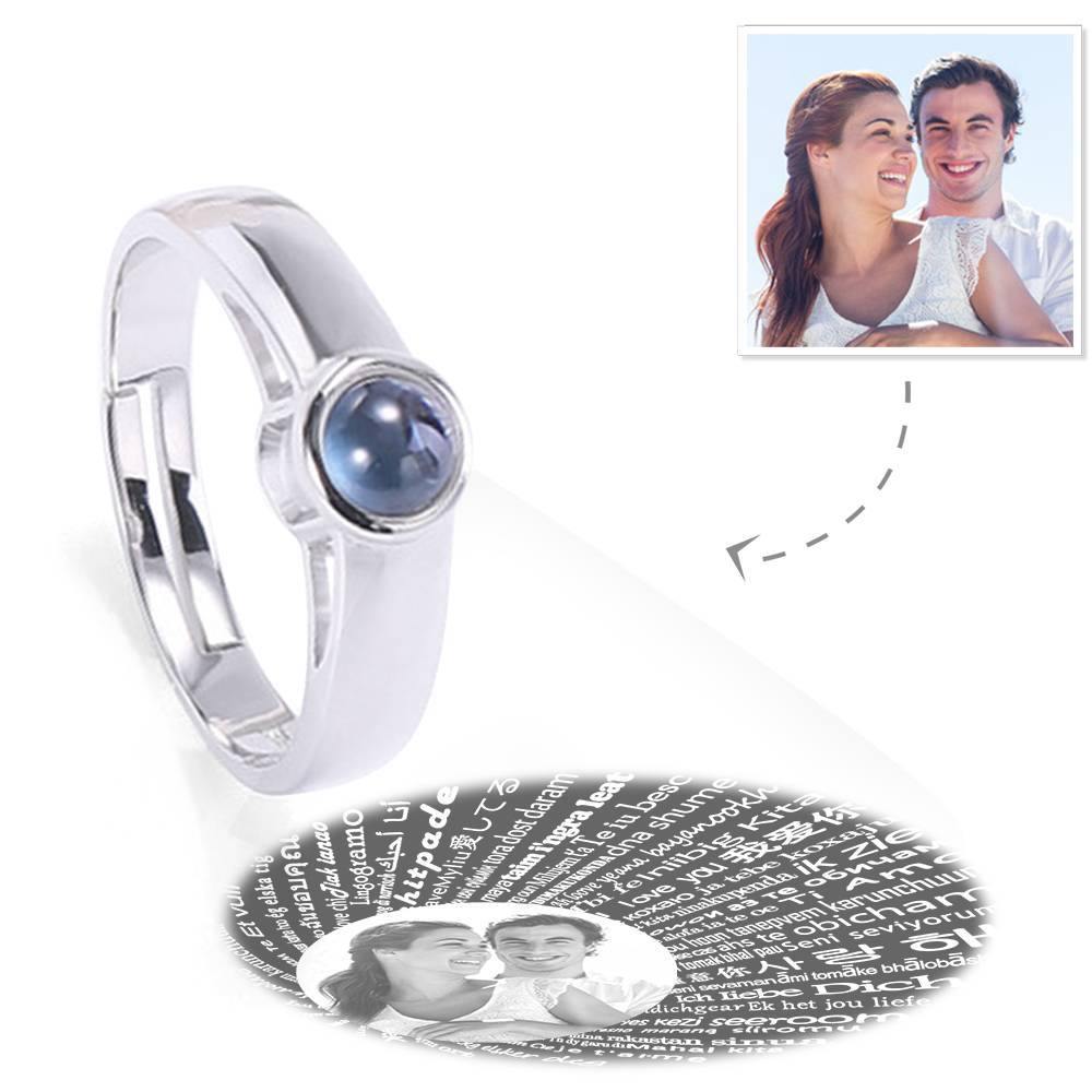 I Love You Ring in 100 Languages Projection Photo Engraved Ring, Men's Ring Silver