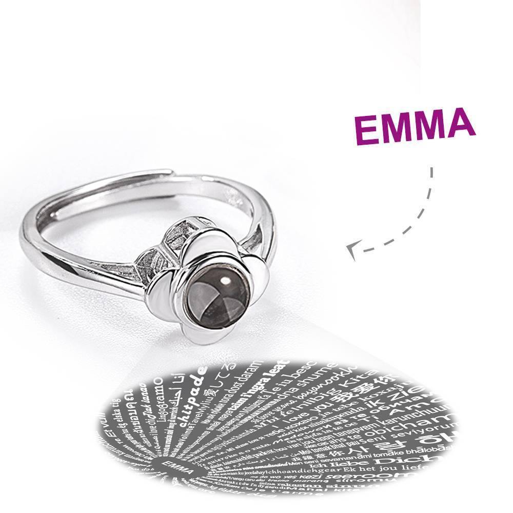 I Love You Ring Projection Engraved Ring in 100 Languages, Unique Gift Silver