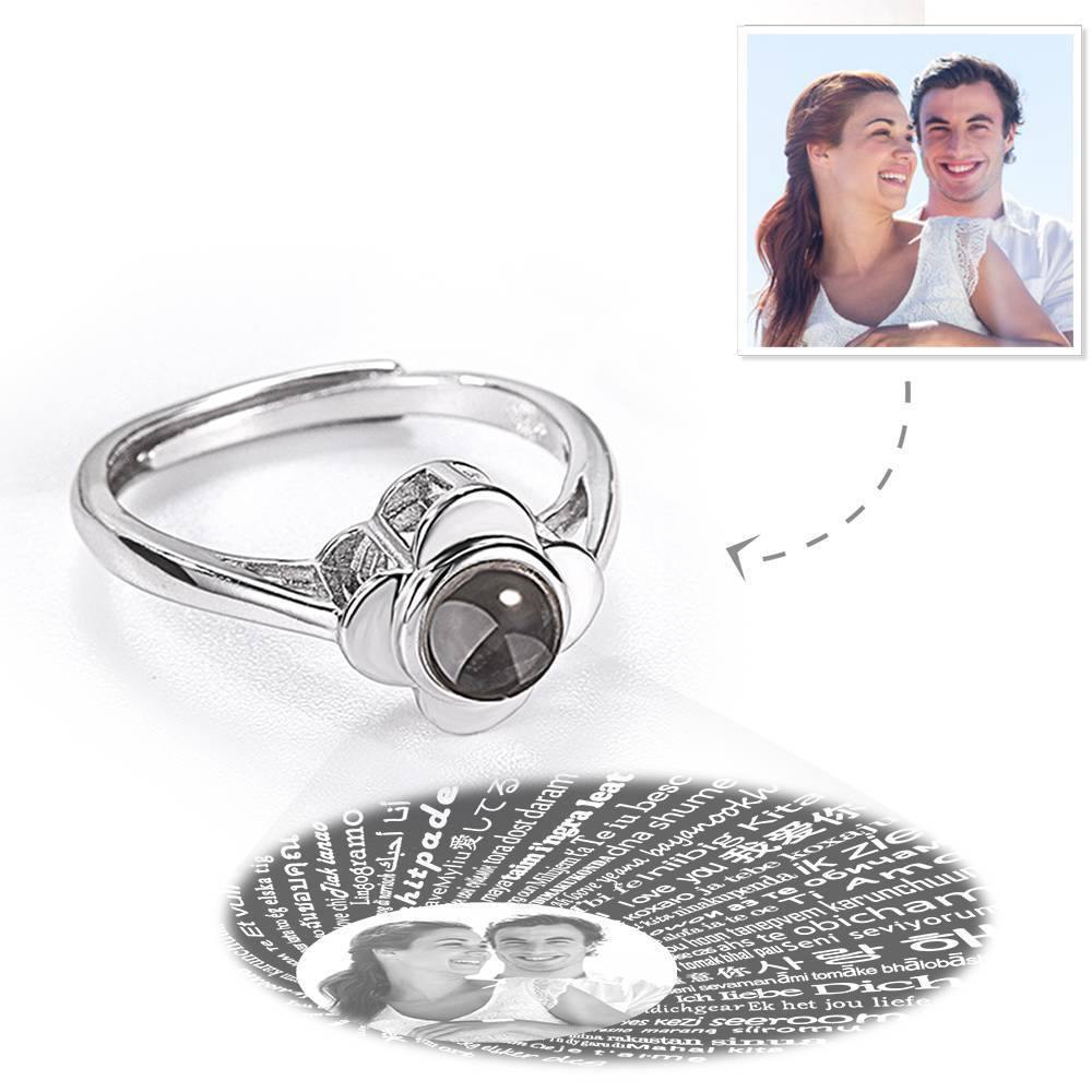 I Love You Ring Projection Photo Engraved Ring in 100 Languages, Unique Gift Silver
