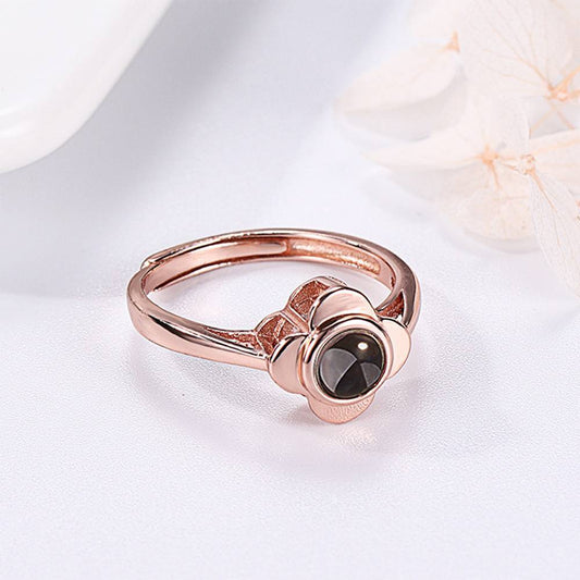I Love You Ring Projection Photo Engraved Ring in 100 Languages, Unique Gift Rose Gold Plated - Silver