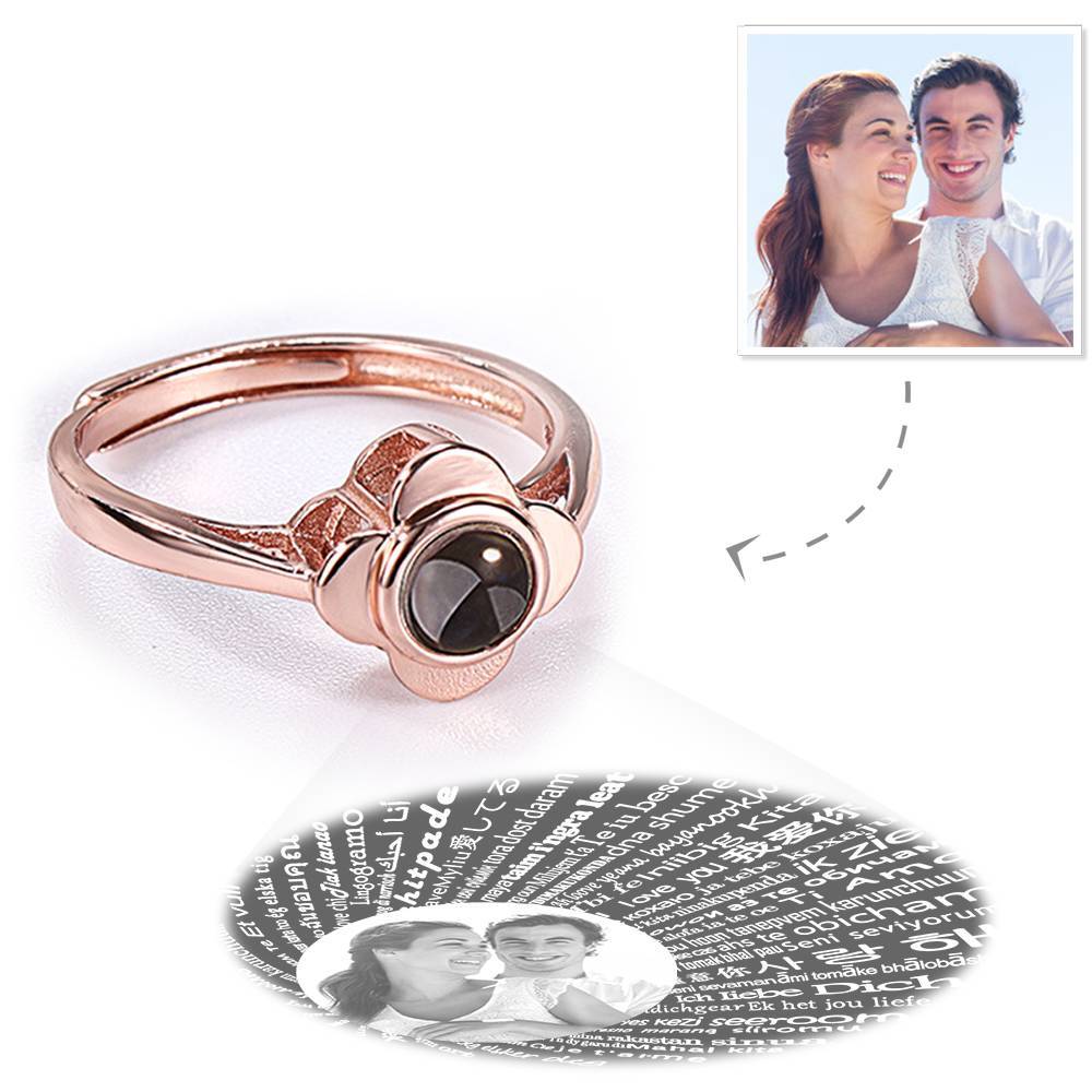 I Love You Ring Projection Photo Engraved Ring in 100 Languages, Unique Gift Rose Gold Plated - Silver