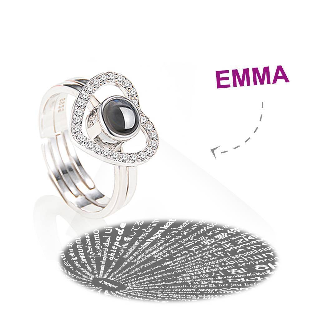 I Love You Ring Projection Engraved Ring in 100 Languages, Two in One Heart-shaped Silver