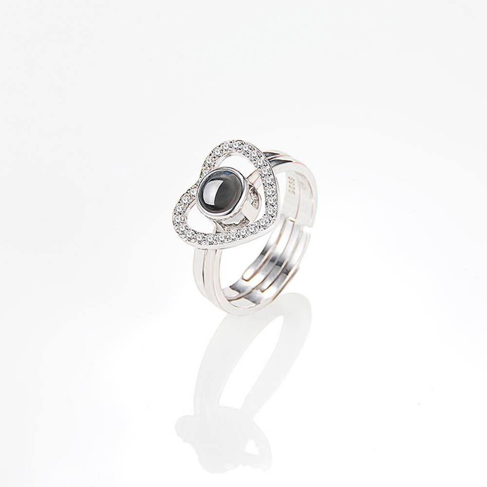I Love You Ring Projection Photo Engraved Ring in 100 Languages, Two in One Heart-shaped Silver